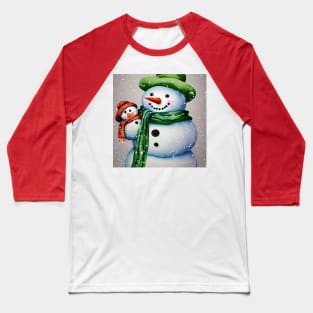 Cute Snowman holding a Baby Snowman under the Snow Baseball T-Shirt